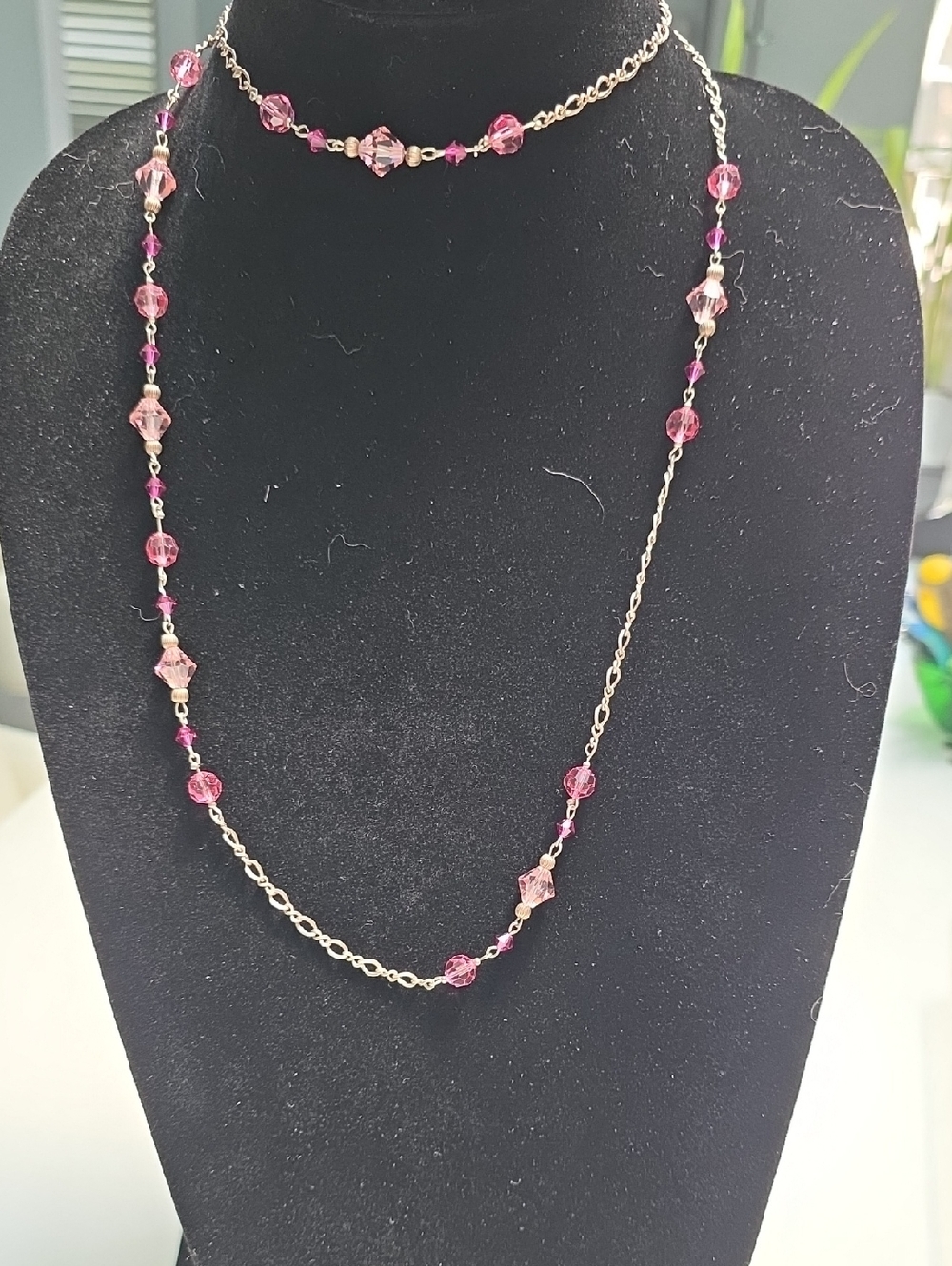 Sterling Delicate Pink Beaded Chain Necklace - Women Jewelry